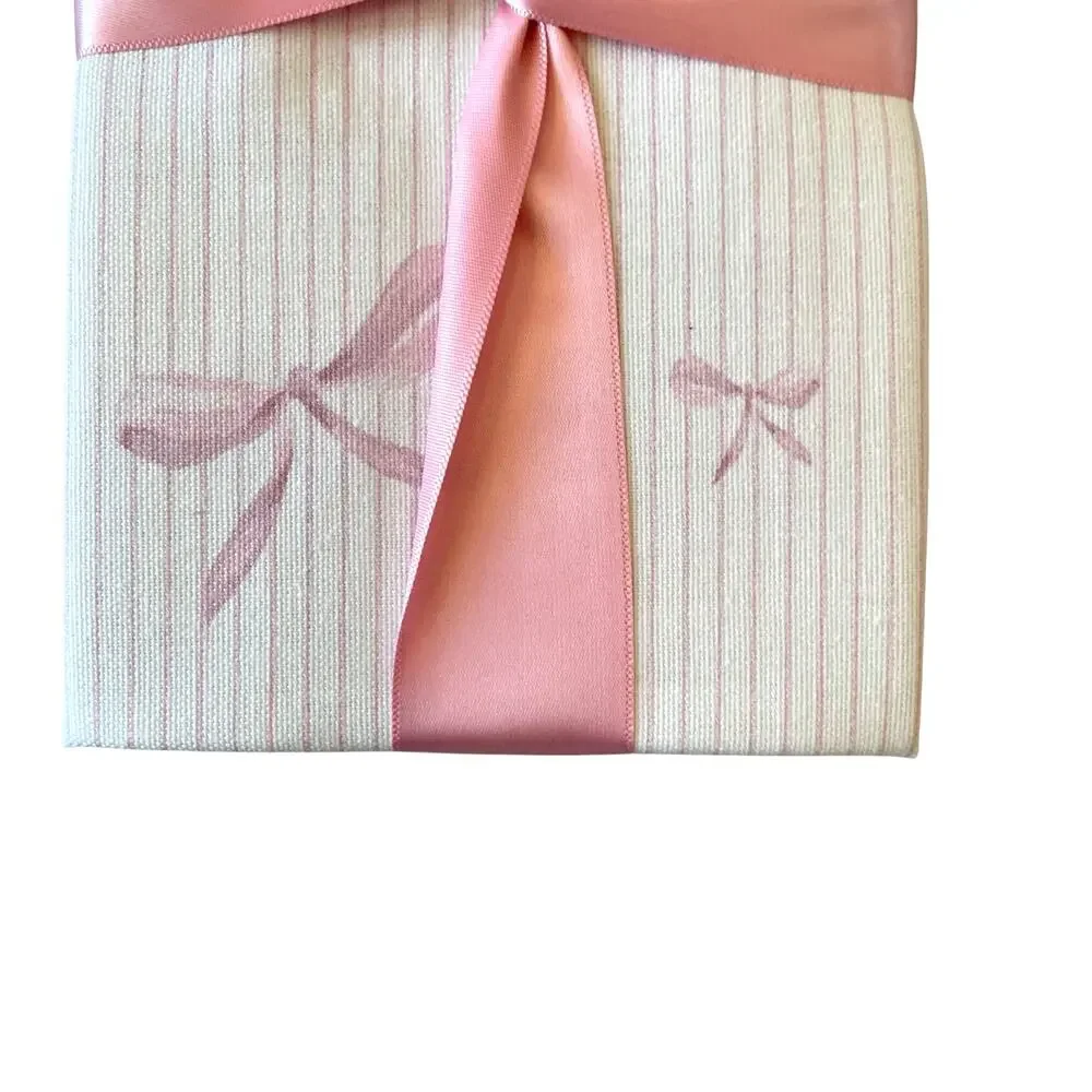 INDIGO Pink Bow Pinstripe Cotton Dinner Napkins 18x18 Set of 4 NEW